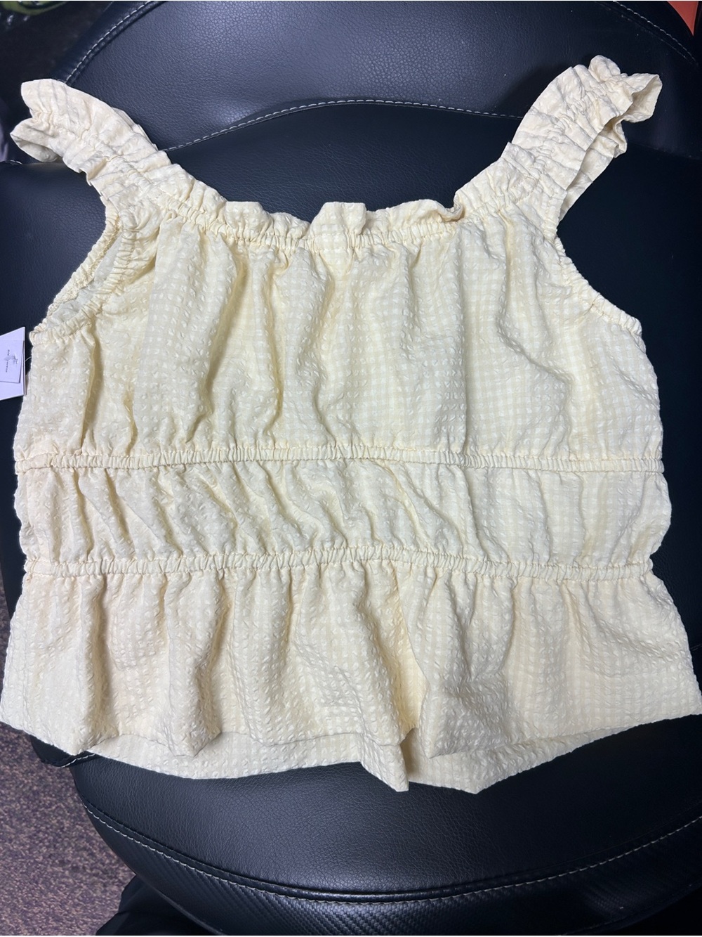 Sleeveless Ruffle-Trim Yellow Peplum Top - Picture 9 of 9